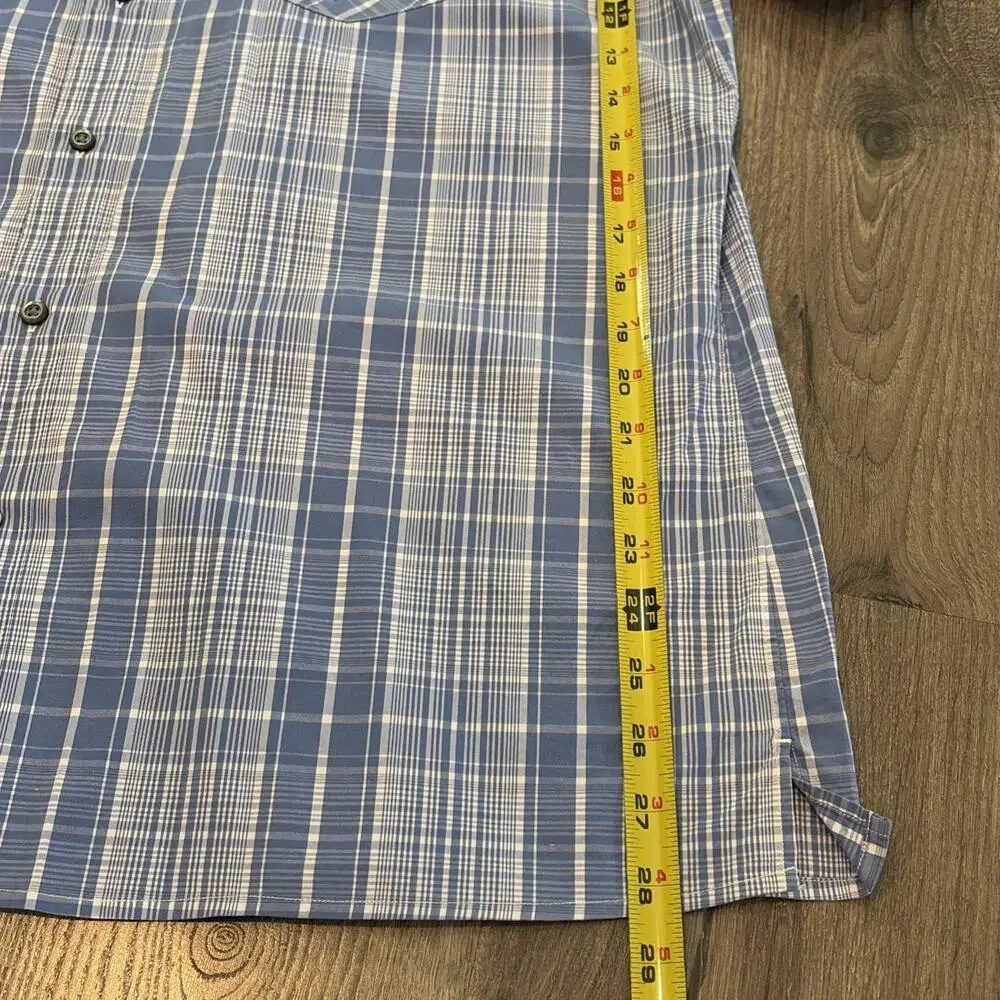 Banana Republic Men's XL Shirt Blue Plaid Button Down Short Sleeve 17-17.5